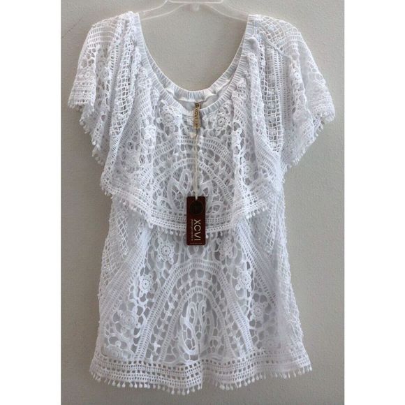 XCVI 14183 Women's Sz Medium White Signy Drapey Crochet Top Blouse $128 - Picture 1 of 16